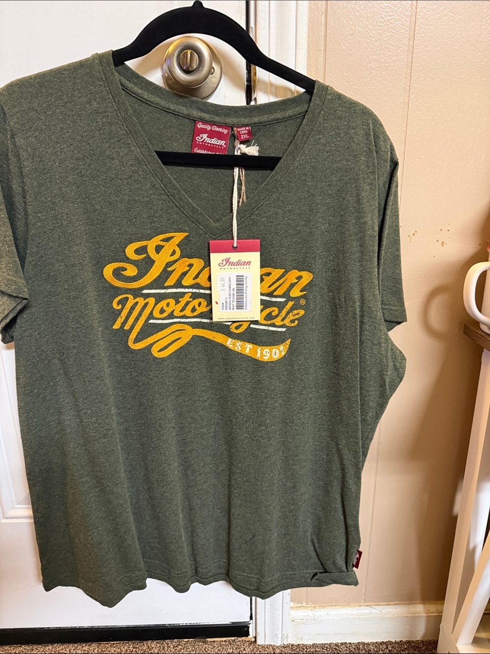 Indian Motorcycle Olive Green V-Neck Graphic Tee